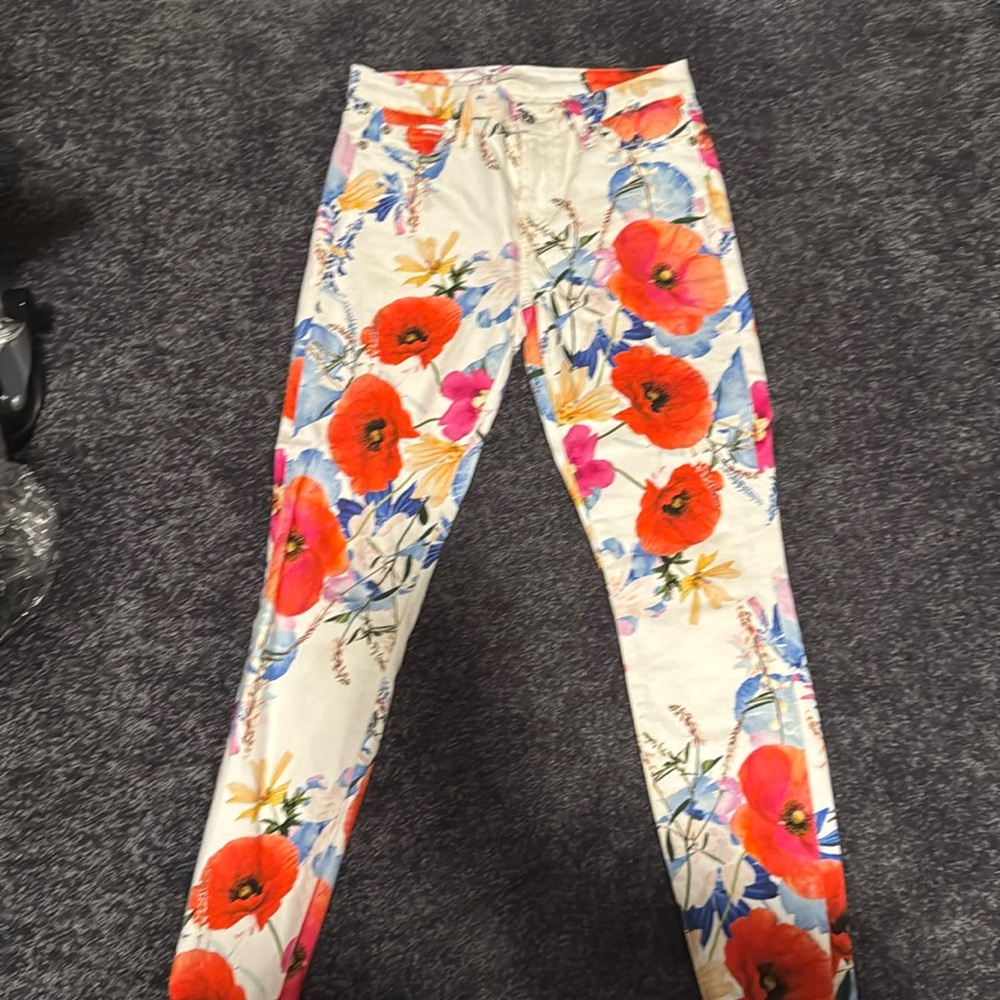 Floral denim pants
